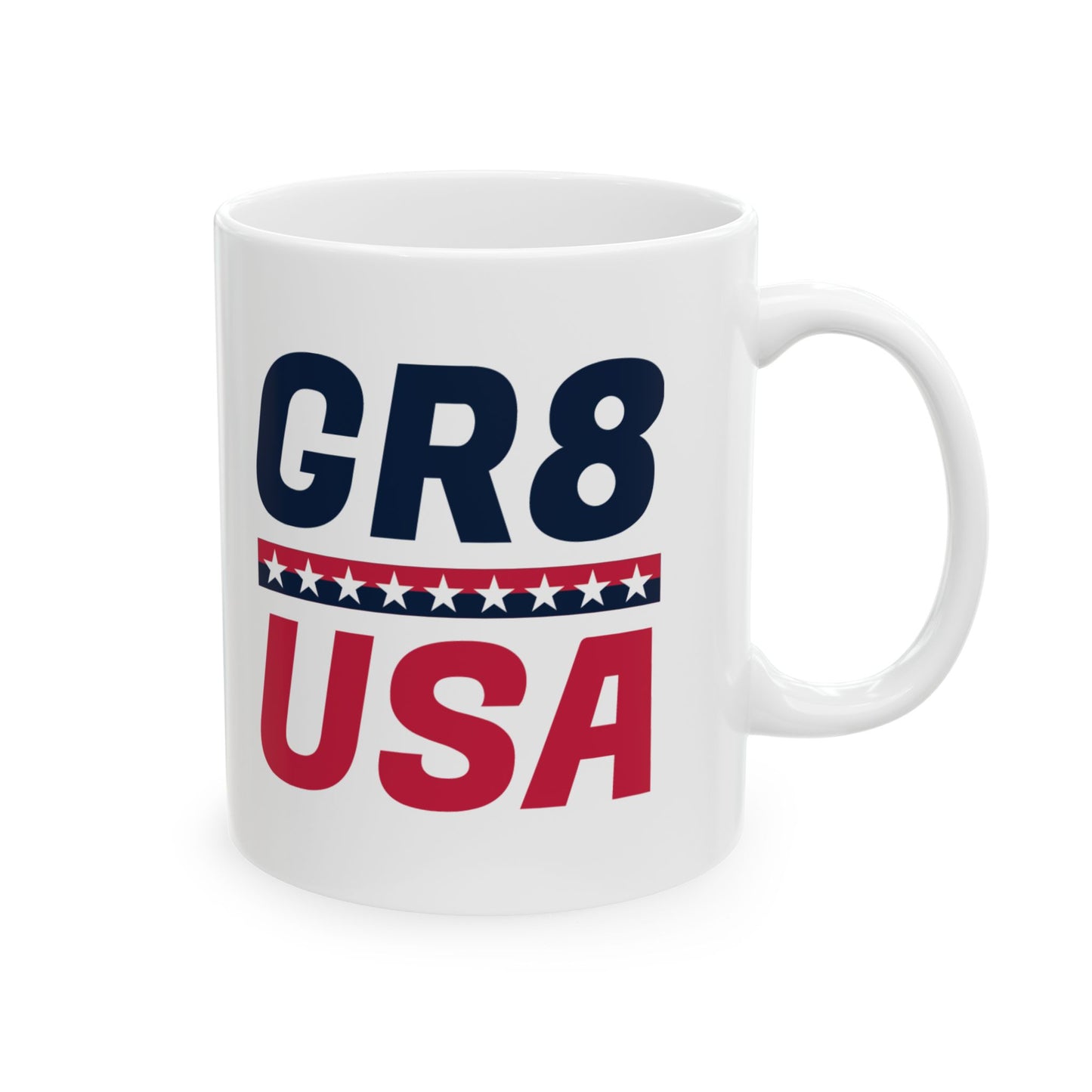 Patriotic Ceramic Mug - GR8 USA Design - Perfect for Celebrations & Everyday Use
