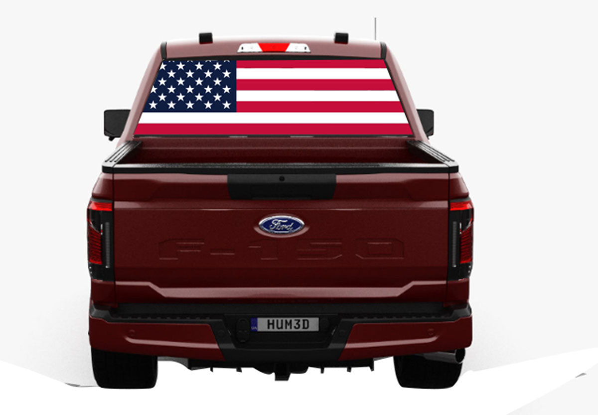 Pickup Truck Rear Window Graphic: Window Perf of USA Flag with extended stripes